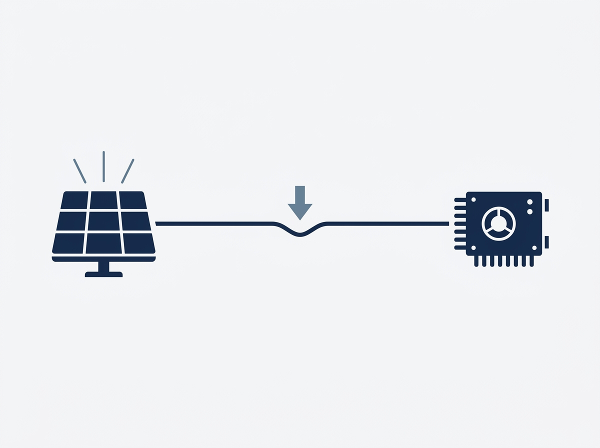 Long rooftop solar array with a cable tray running the full length of the building