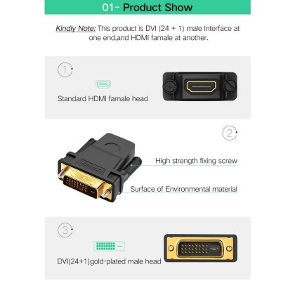 Cavo Adattatore UGREEN HDMI Femmina A DVI-D Maschio 24+1 – Bidirezionale, Full HD 1080P, Tripla Schermatura, Per Console E PC