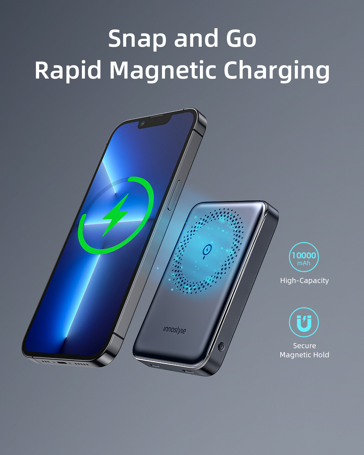InnoStyle PowerMag Slim 10000mAh Snap and Go Magnetic Charger