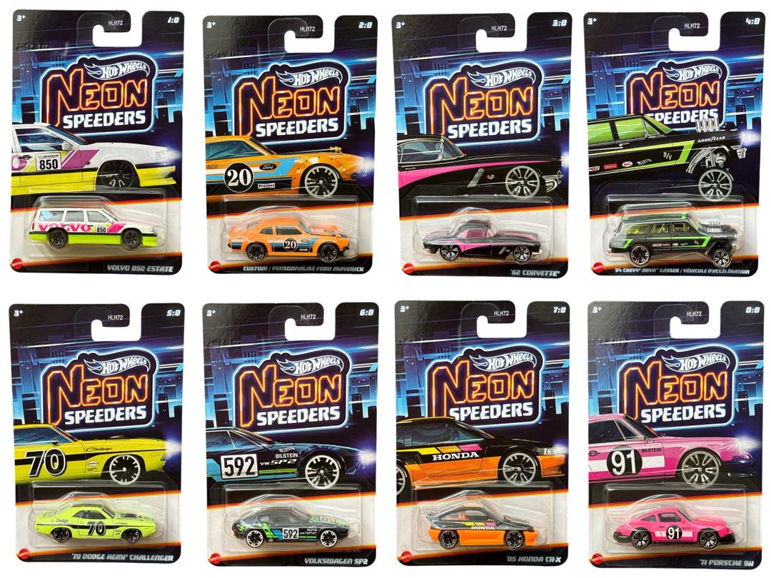 Hot Wheels 2025 Neon Speeders #HLH72-956F (1:64) Set Of 8pcs