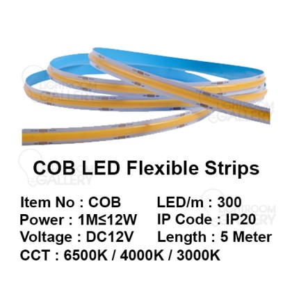 COB LED FLEXIBLE STRIPS 300PCS/12V/5M / 280PCS/24V/5M 6500K / 4000K ...