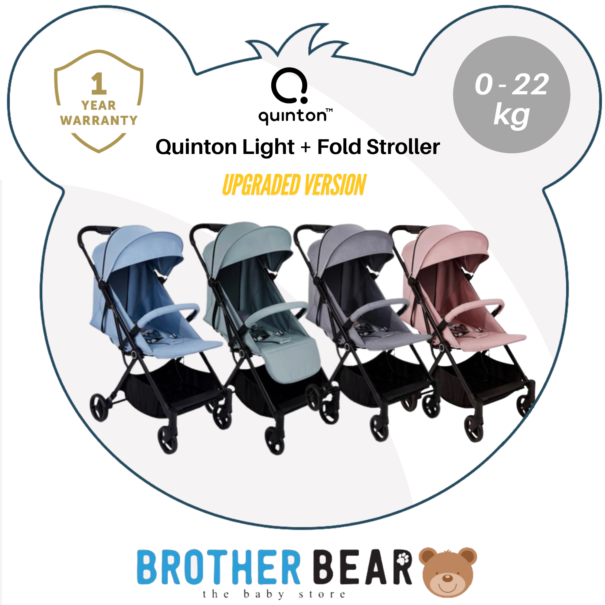 Quinton Light Fold Stroller Newborn To Years (0-22kg) Ocean