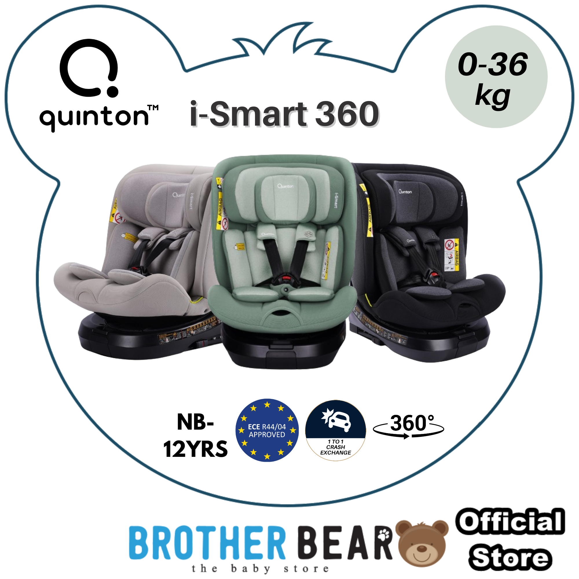 Quinton i-Smart 360 Car Seat Magic Black Tea Green Magic