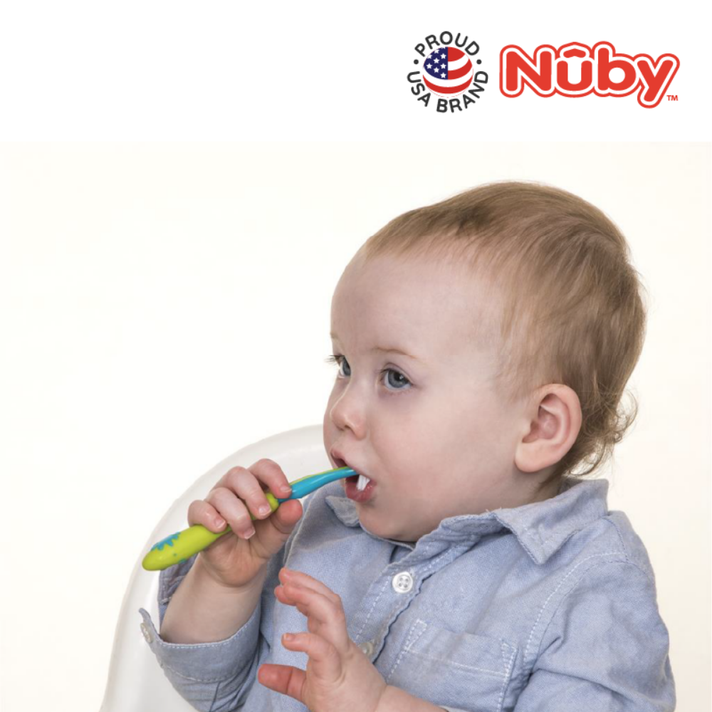 Nuby Toothbrush with Bristles [12m+] Blue Green Pink Green
