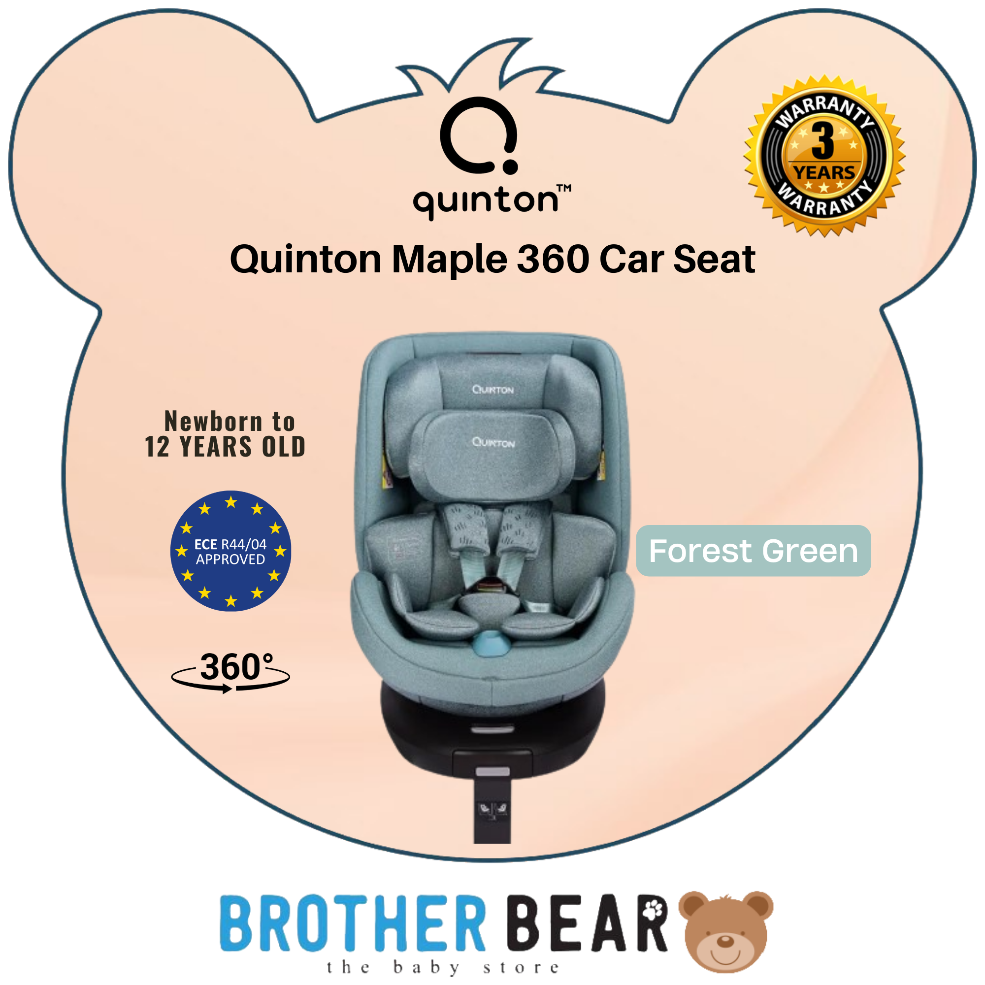 Quinton Maple 360 Car Seat Magic Black Forest Green Pastel