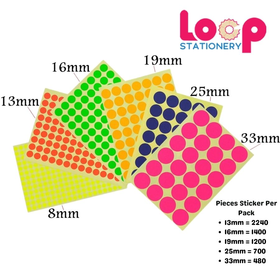 Sticker Label Round Shape Fluorescent Colour Round Shape All Sizes