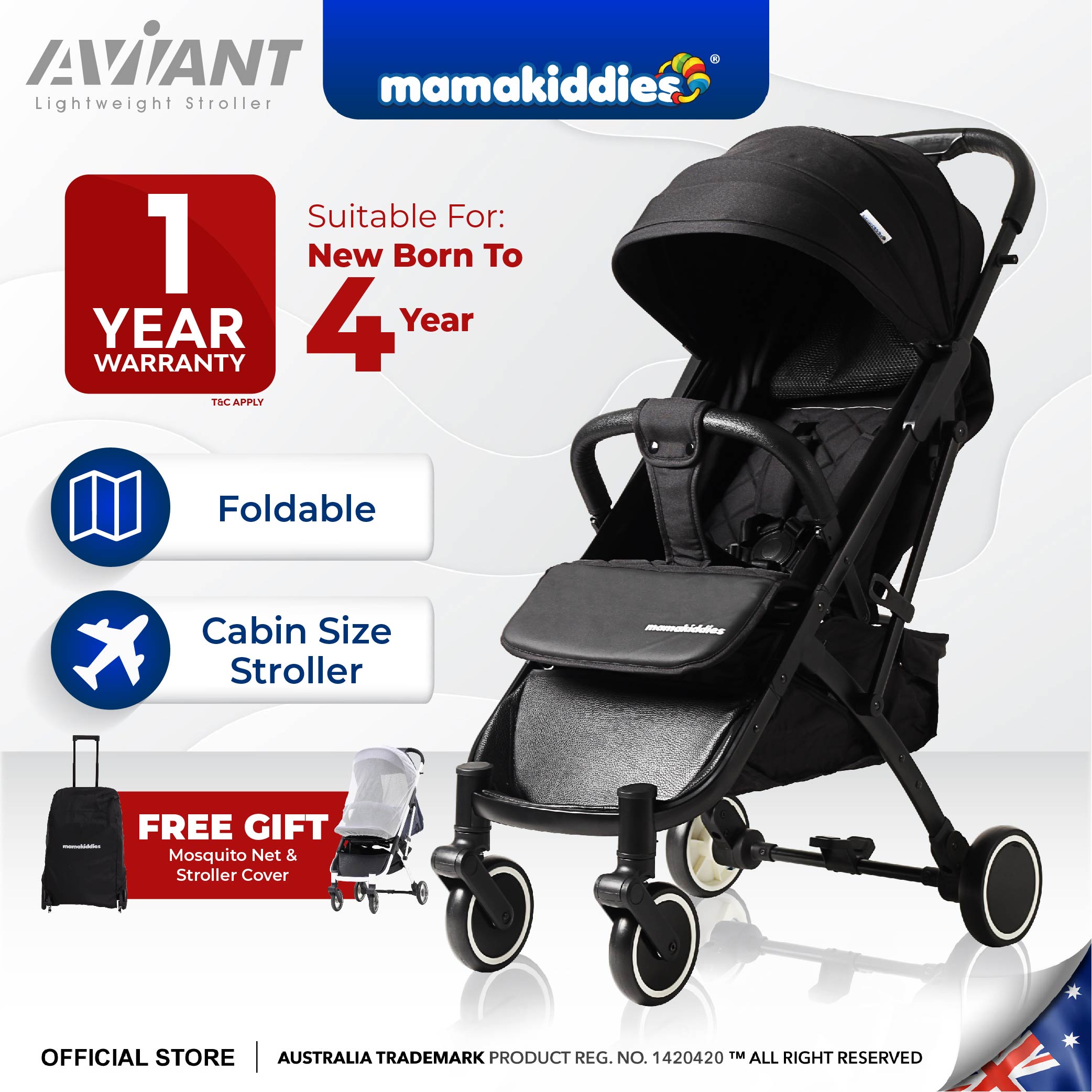 Mamakiddies Aviant Light Weight Compact Strollers Cabin Size Baby Stroller Upgraded Version Leather 