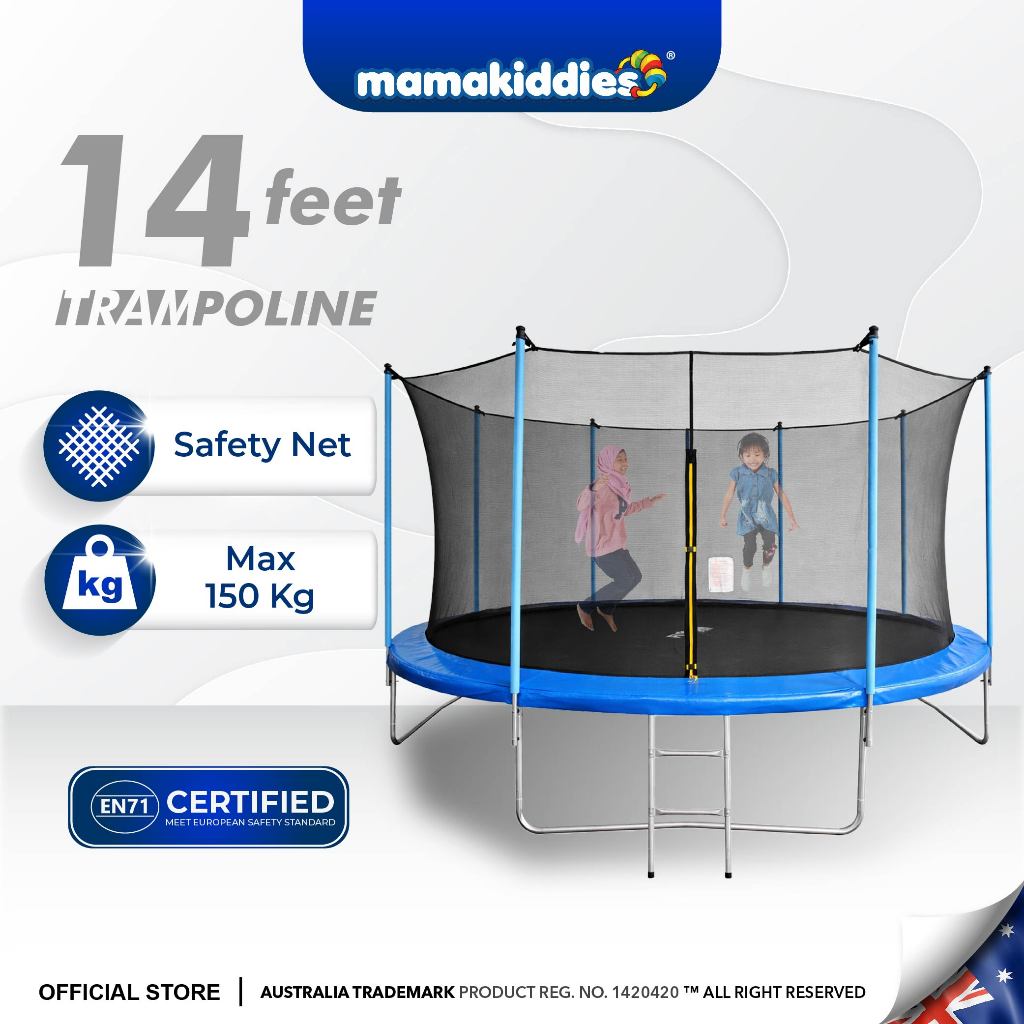Mamakiddies Large 14FT Jumping Trampoline Kids Adult With Net Enclosure Ladder Max Load 150KG Outdoo