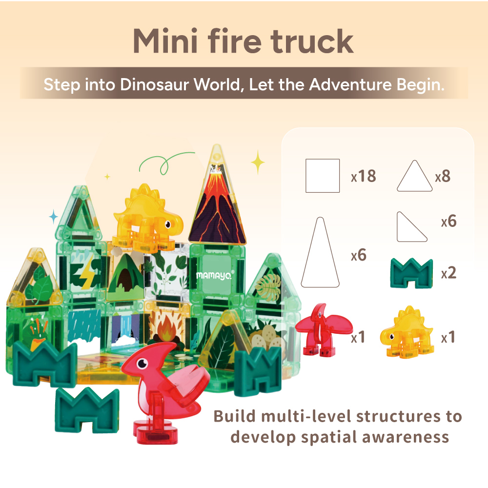 Mamayo Mini Magnetic Tiles – Forest Dinosaur Set (42pcs) | Mamayo