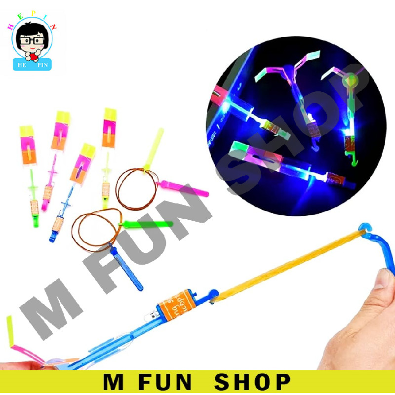 1Pc Lampu LED Helikopter Bamboo Dragonfly Lastik Lampu Catapult LED Bamboo Dragonfly Katapel Anak Pa