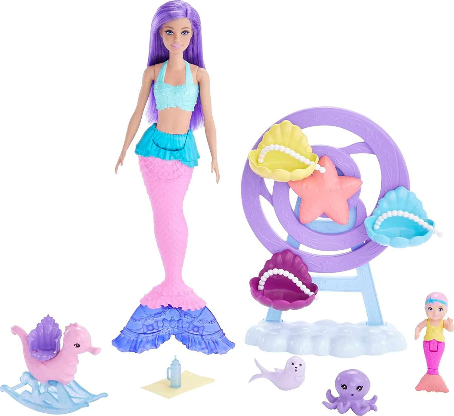 Barbie Mermaid Doll, Nurturing Playset With Merbaby, Octopus And