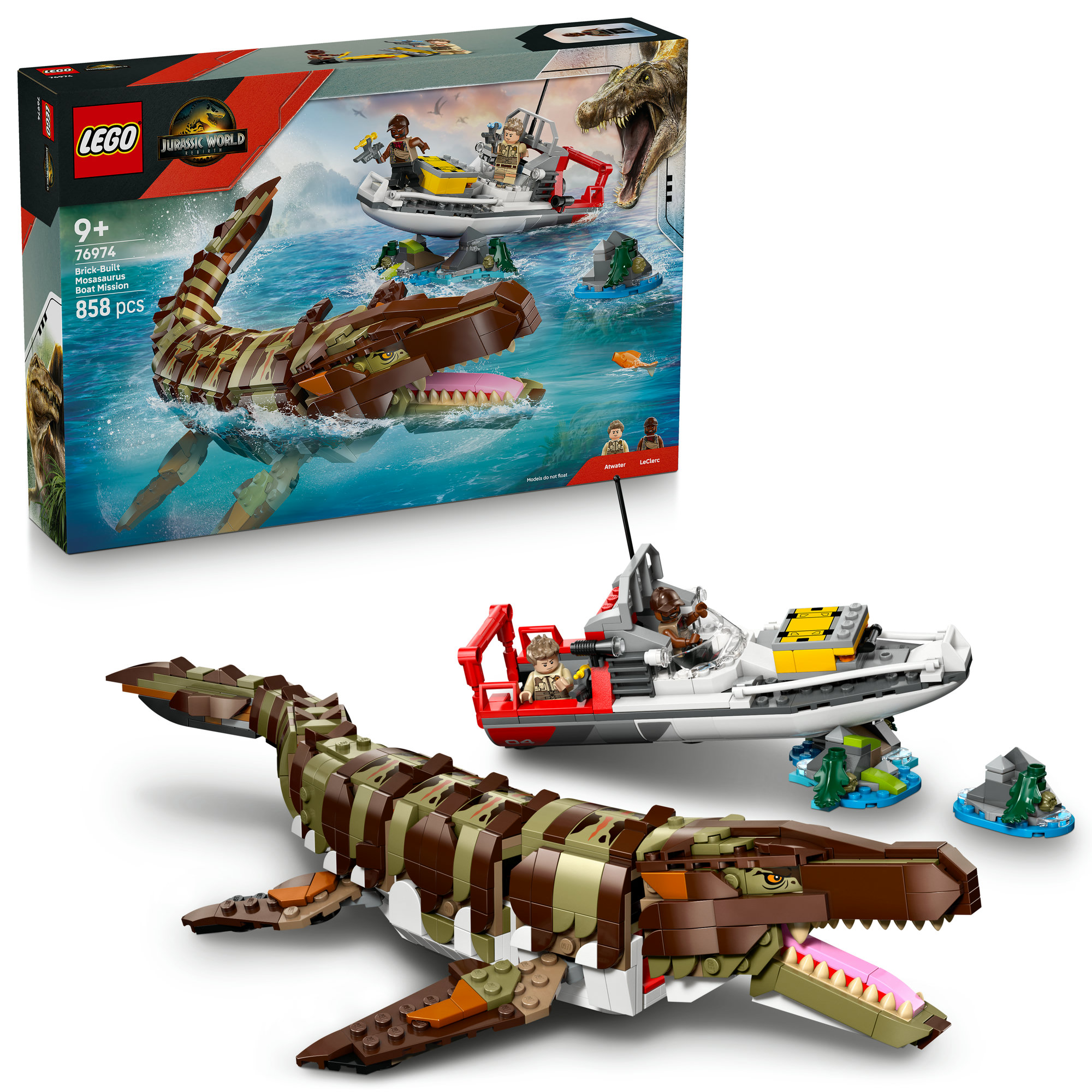 LEGO® Jurassic World Brick-Built Mosasaurus Boat Mission Toy