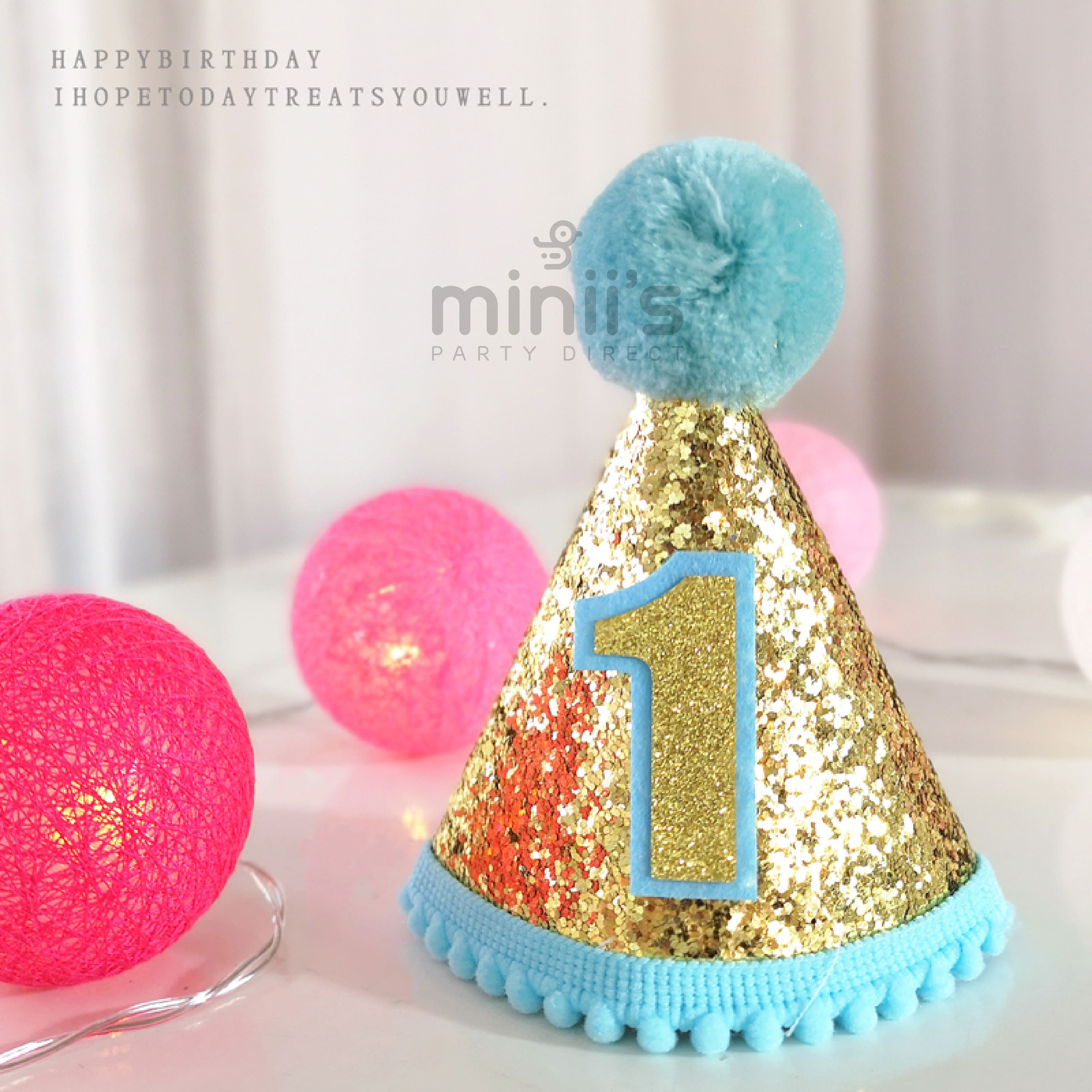 Miniis First Gold Glitter Sparkle 1st 2nd Birthday Hat Headband