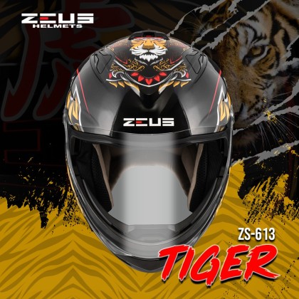 ZEUS GJ-613 AJ34 BLACK RED TIGER (FREE SMOKE VISOR) | Motogear