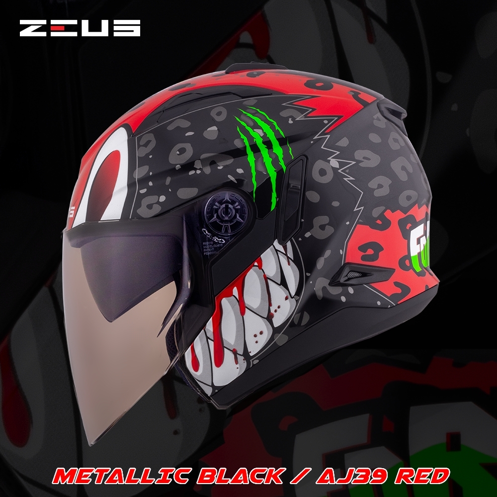 ZEUS GJ-613 Metallic Black AJ39 Red | Motogear Malaysia
