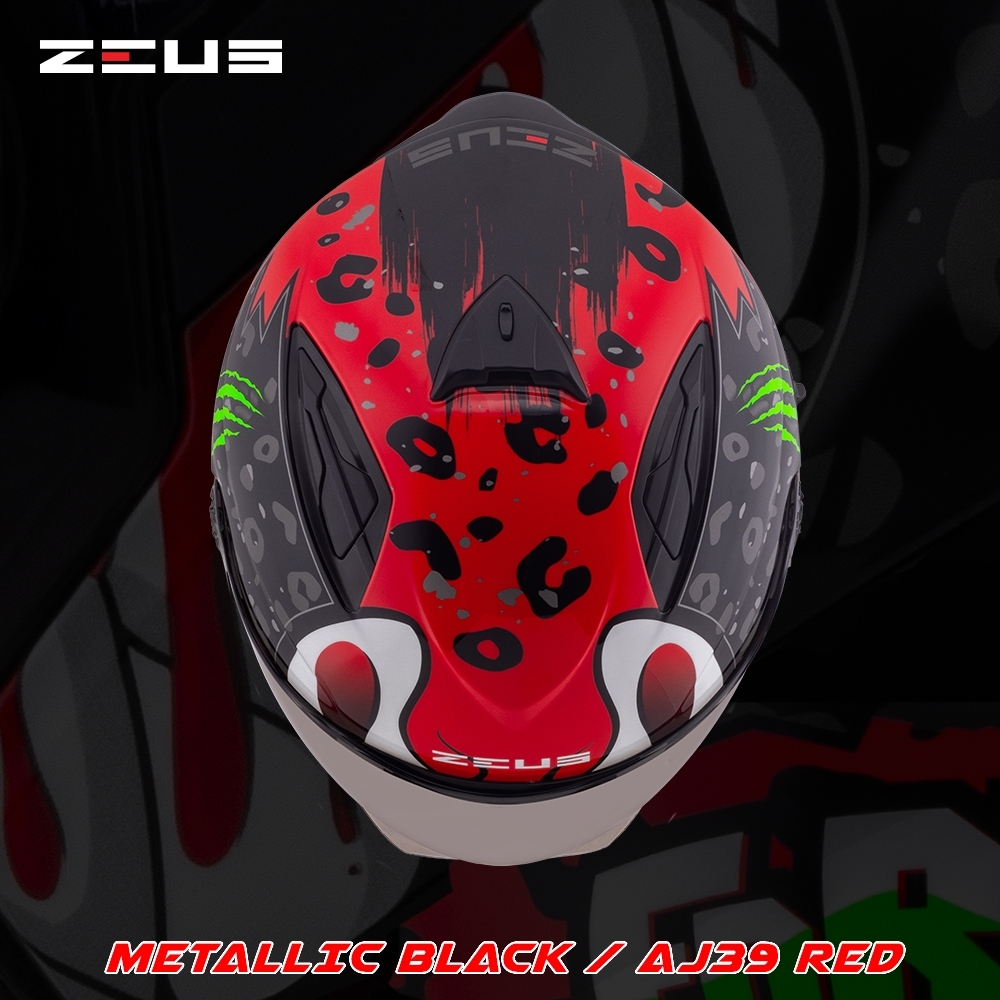 ZEUS GJ-613 Metallic Black AJ39 Red | Motogear Malaysia