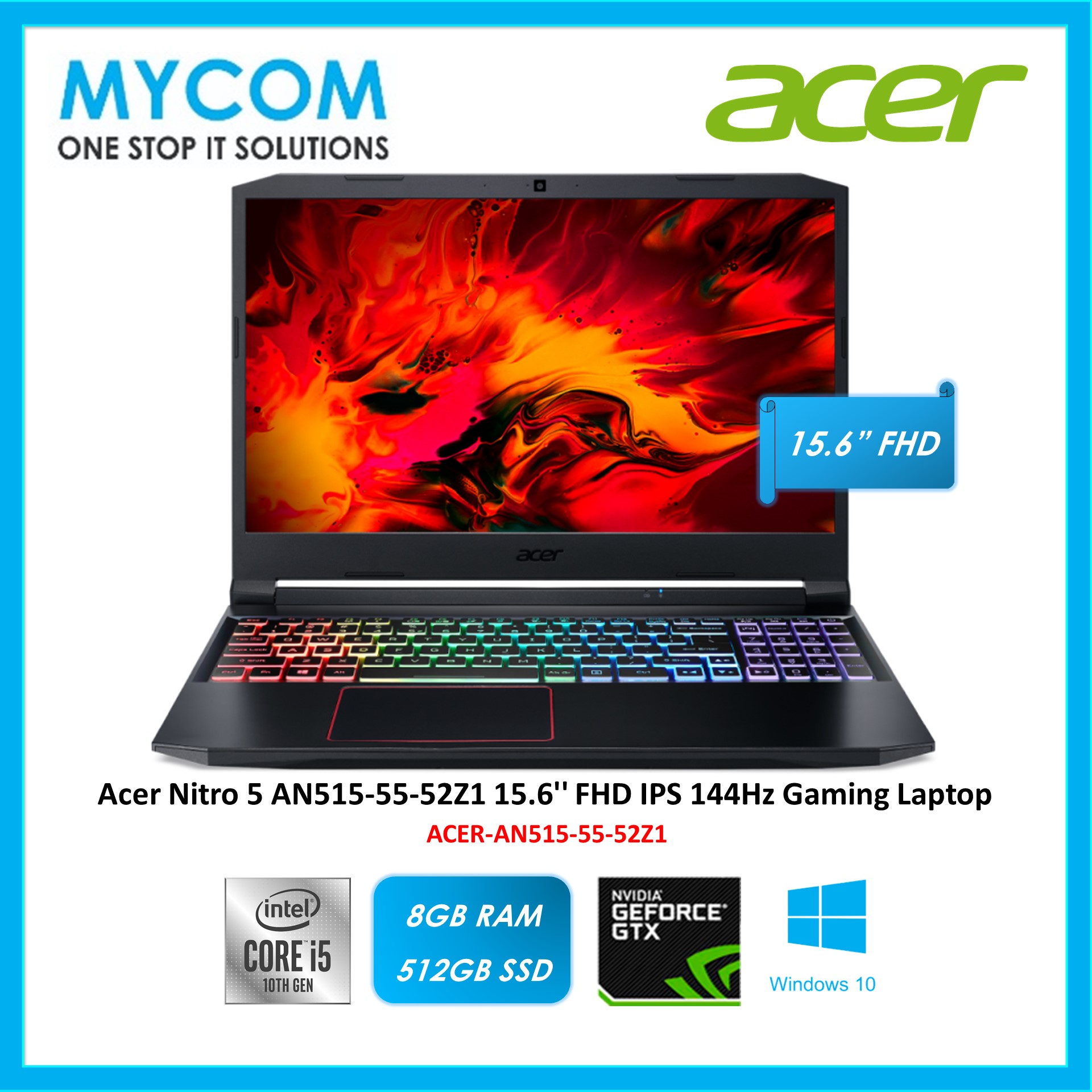 Acer Nitro 5 AN515-55-52Z1 15.6'' FHD IPS 144Hz Gaming Laptop (I5