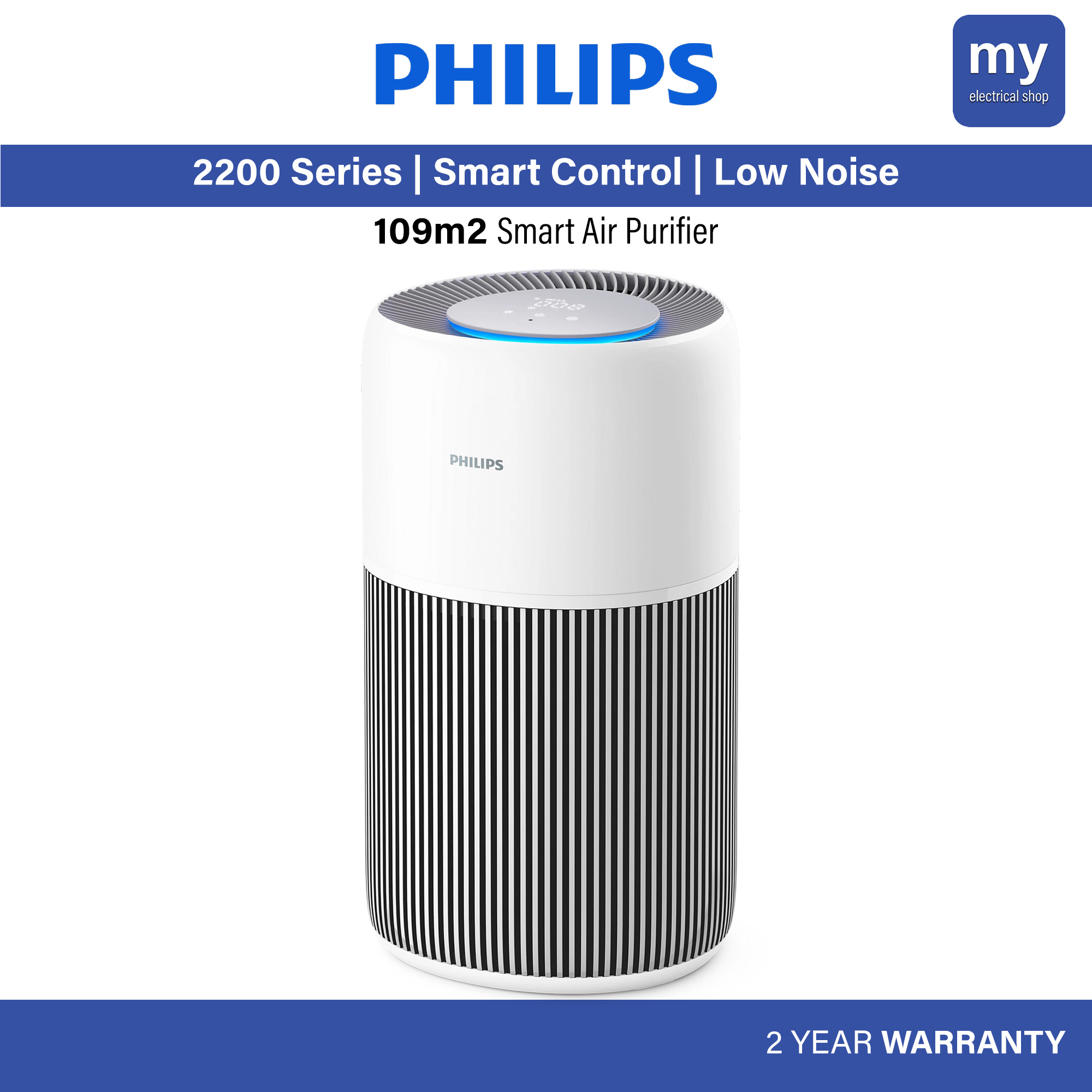 Philips AC2220 Smart Air Purifier | HEPA NanoProtect | 3 Filter Layers | AeraSense Tech | SilentWing