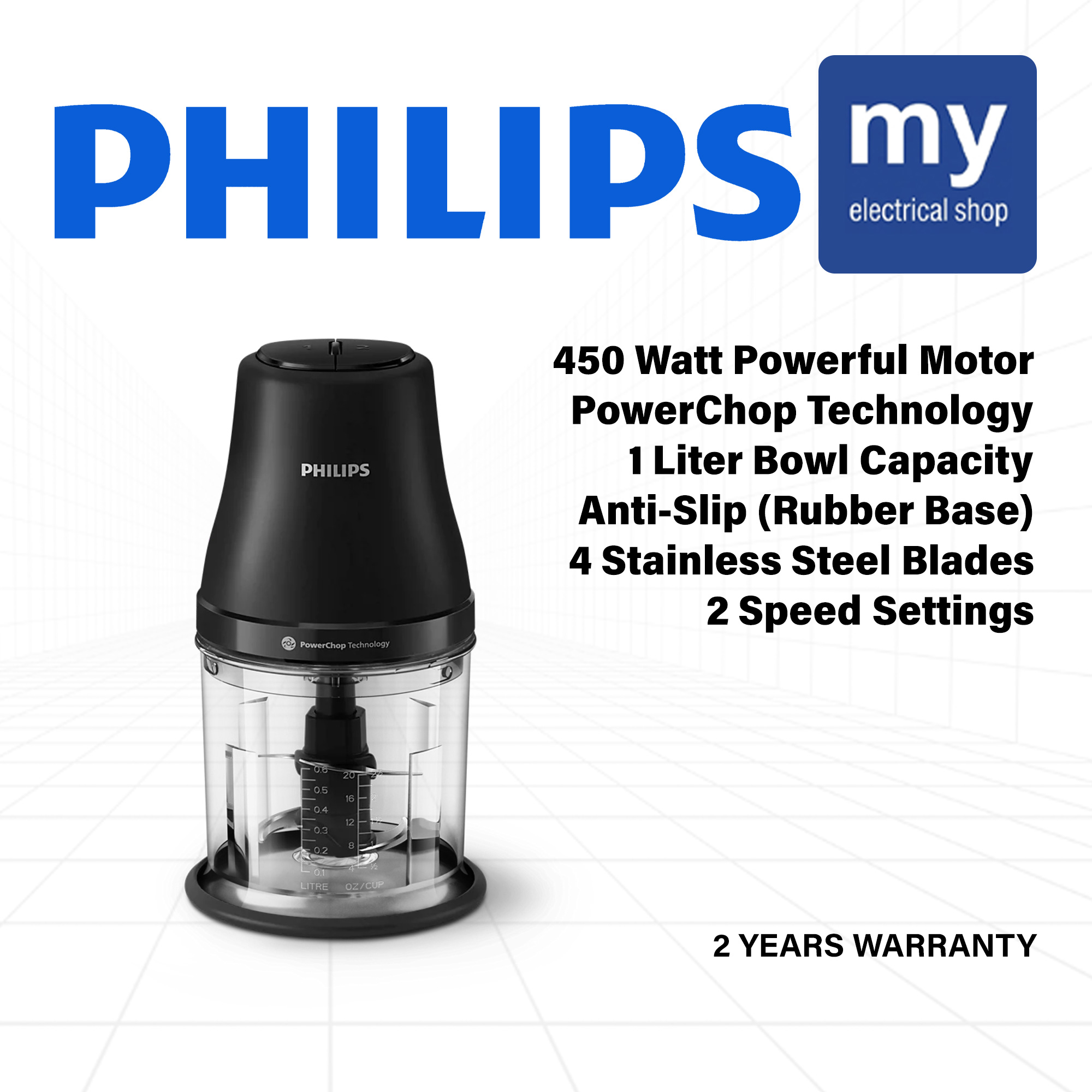 Philips Food Chopper HR1501/00 450 Watt 1 Liter