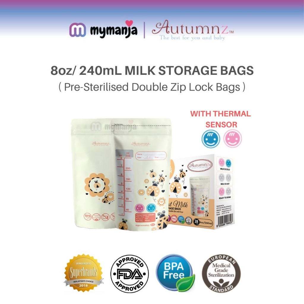 AUTUMNZ 8oz 240mL - Double ZipLock Breastmilk Storage Bag (28 bags