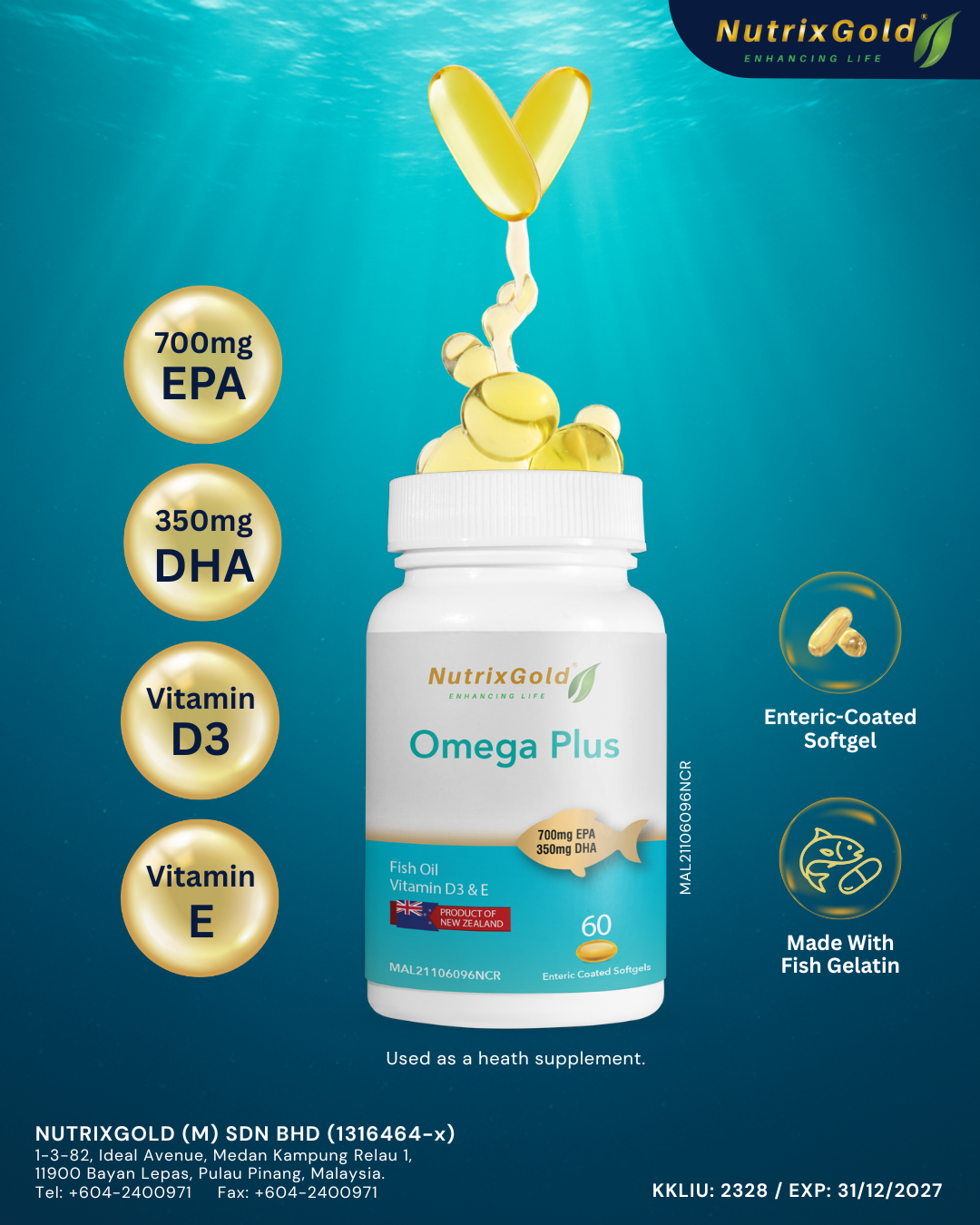 Omega Plus Sticks NutrixGold Omega Plus Twin-pack (60 Enteric-Coated Softgels x 2 ...