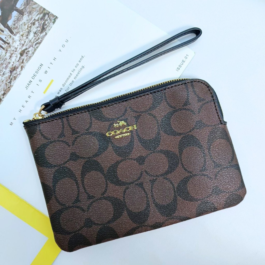 C0ach Wristlet Women F58695 Large in Signature Canvas Women Zip Wallet Clutch