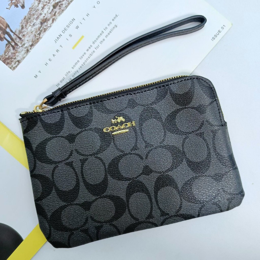 C0ach Wristlet Women F58695 Large in Signature Canvas Women Zip Wallet Clutch