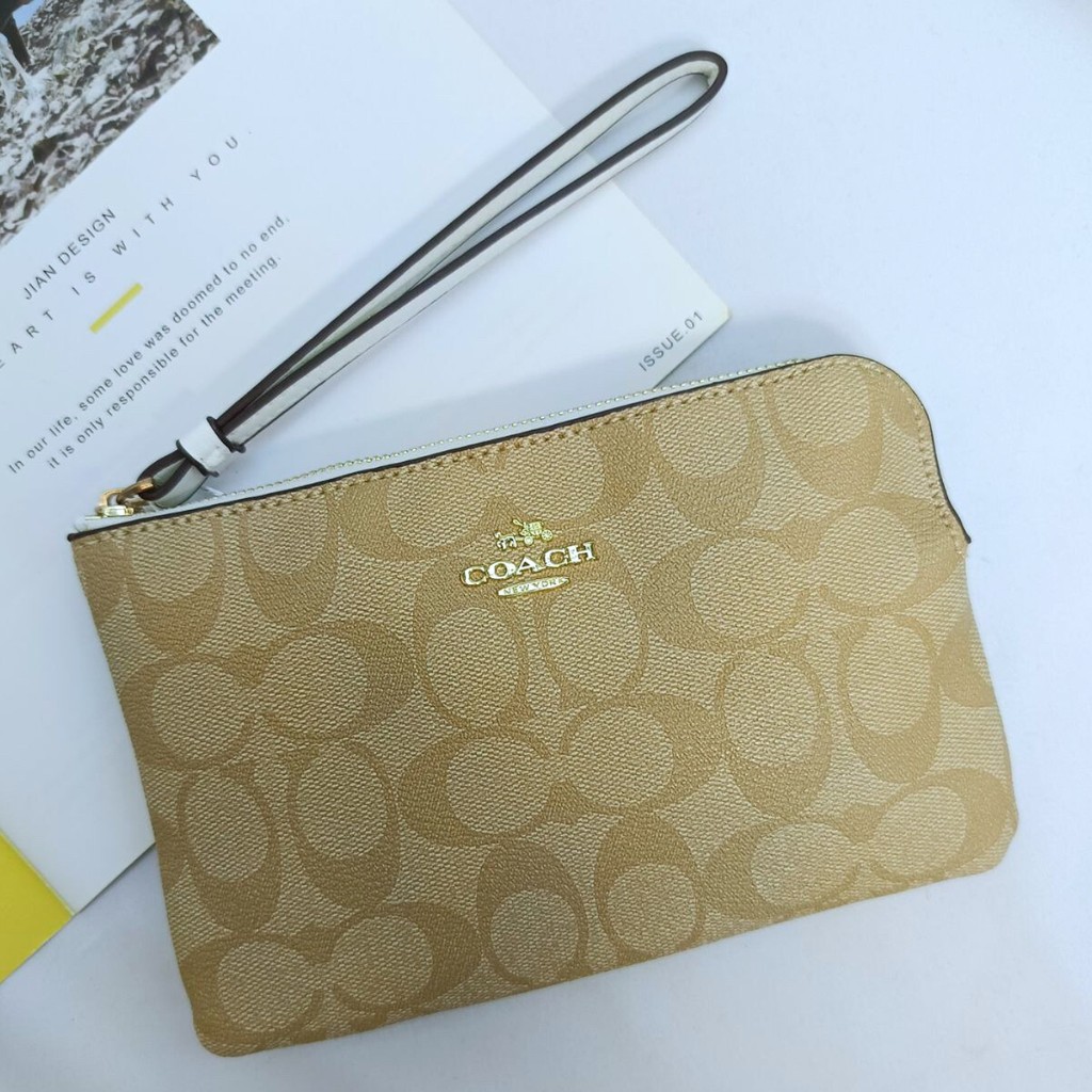 C0ach Wristlet Women F58695 Large in Signature Canvas Women Zip Wallet Clutch