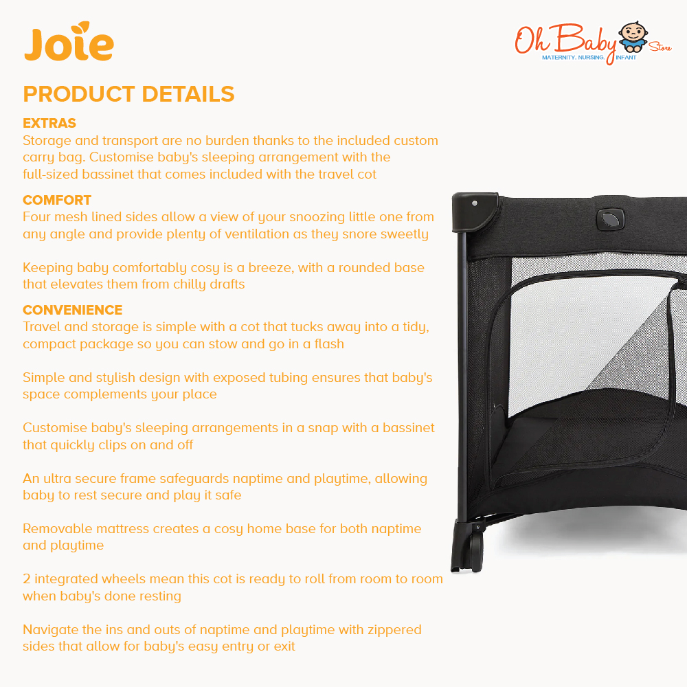 Joie Allura 120 Baby Playpen Travel Cot Shale Oh Baby Store l