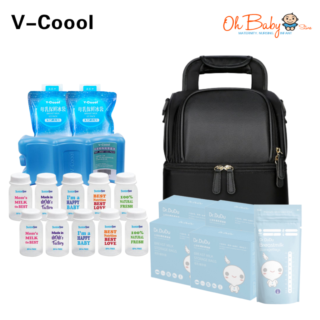 V-Coool Deluxe Cooler Bag Package with Ice Brick, Ice Bag, Bumble