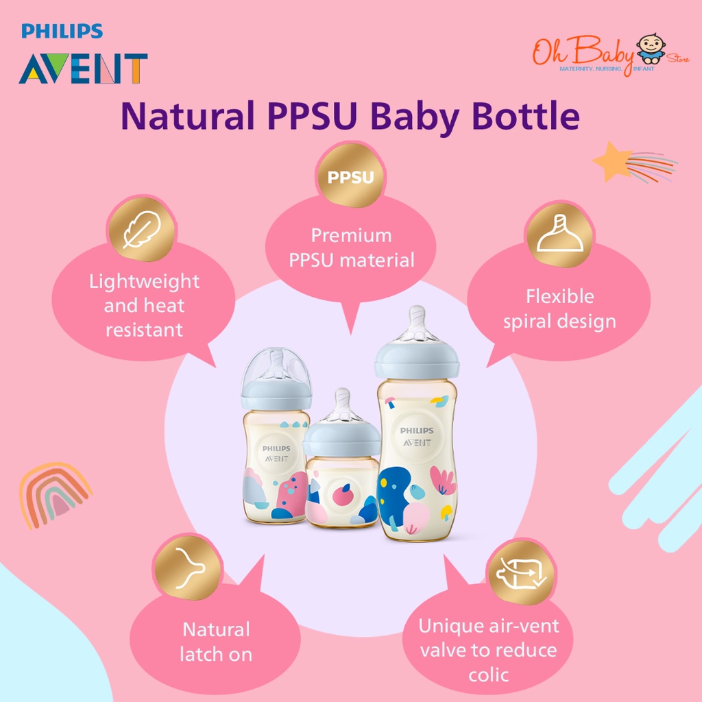 Avent Natural PPSU Feeding Single Bottle 4oz/9oz/11oz Oh Baby