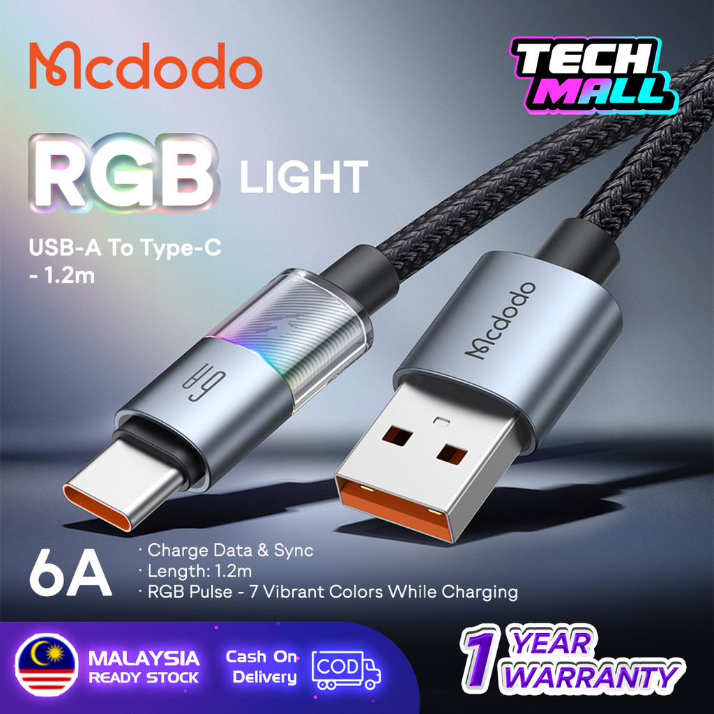 Mcdodo CA817 / CA818 / CA819 / CA820 1.2M Fast Charging Cable with 7-Color LED Lights