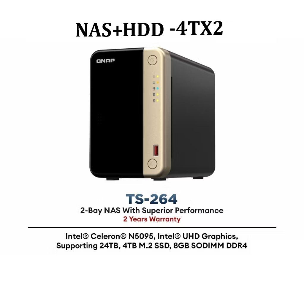 QNAP TS-264-8G  TS-464-8G TS-664-8G TS-453E-8G NAS Storage 2-Bay/4-Bay/6-Bay 8GB Intel Celeron Quad 