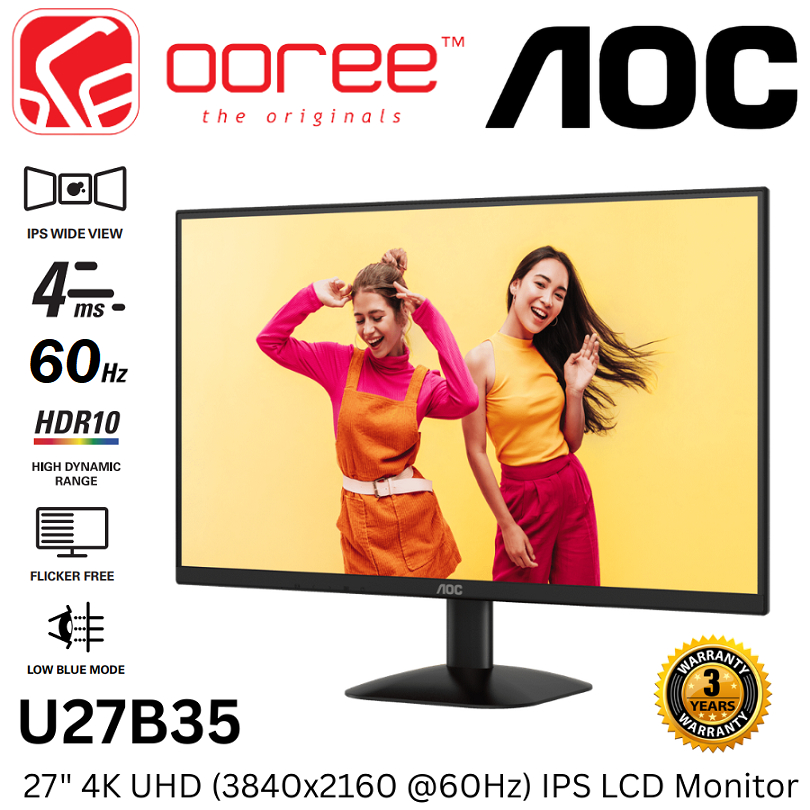 AOC 27" U27B35 / 31.5" U32V5N 4K UHD (3840x2160 @60Hz) IPS LCD Monitor (4ms (GtG), Input: HDMI + DP