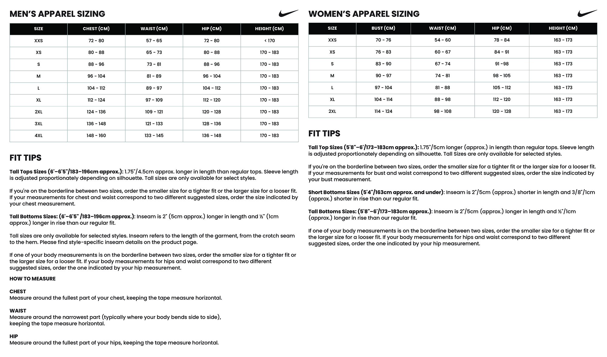 nike dri fit shirt sizing