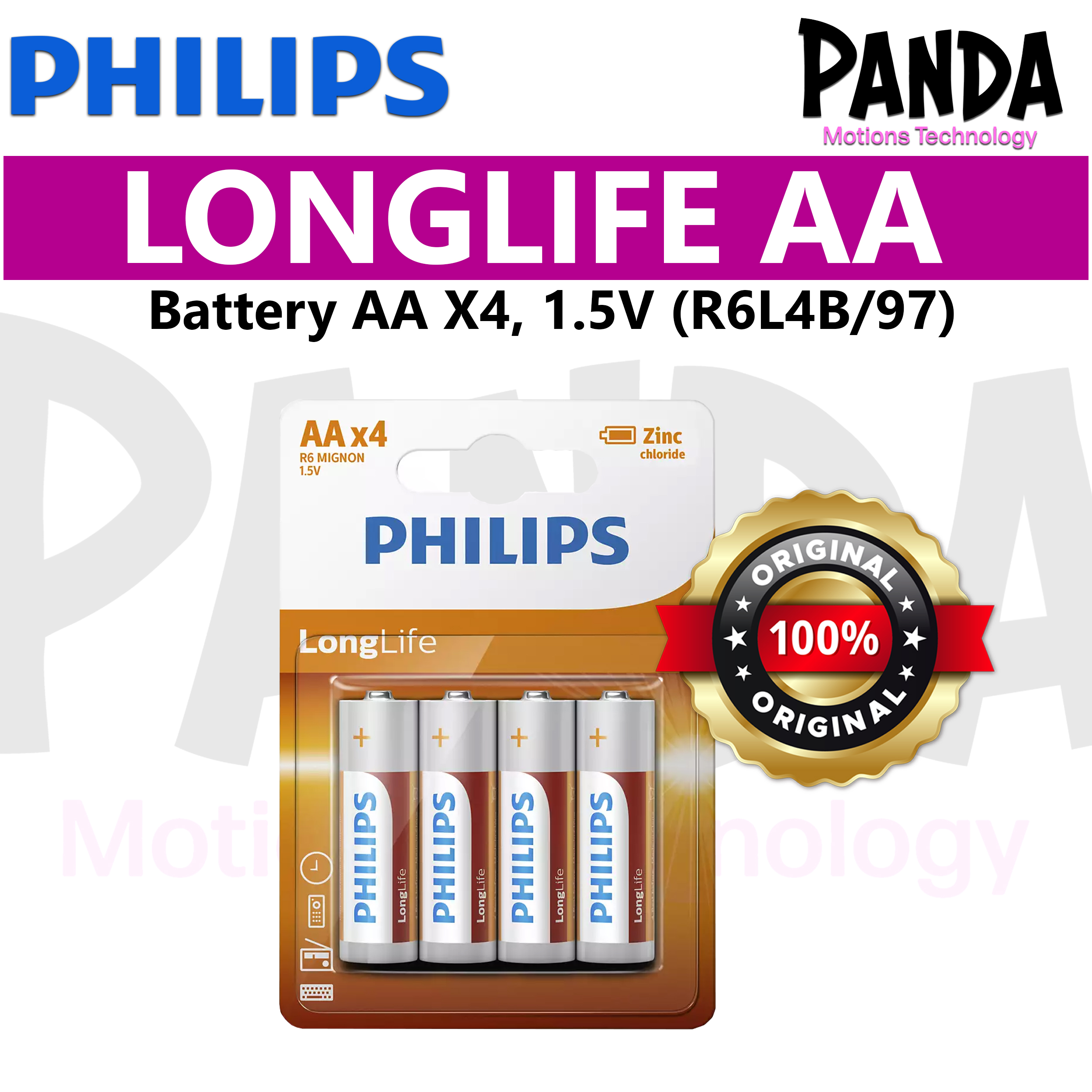 Philips Long Life Battery, AA X 2packs(8pcs), 1.5V (R6L4B/97)