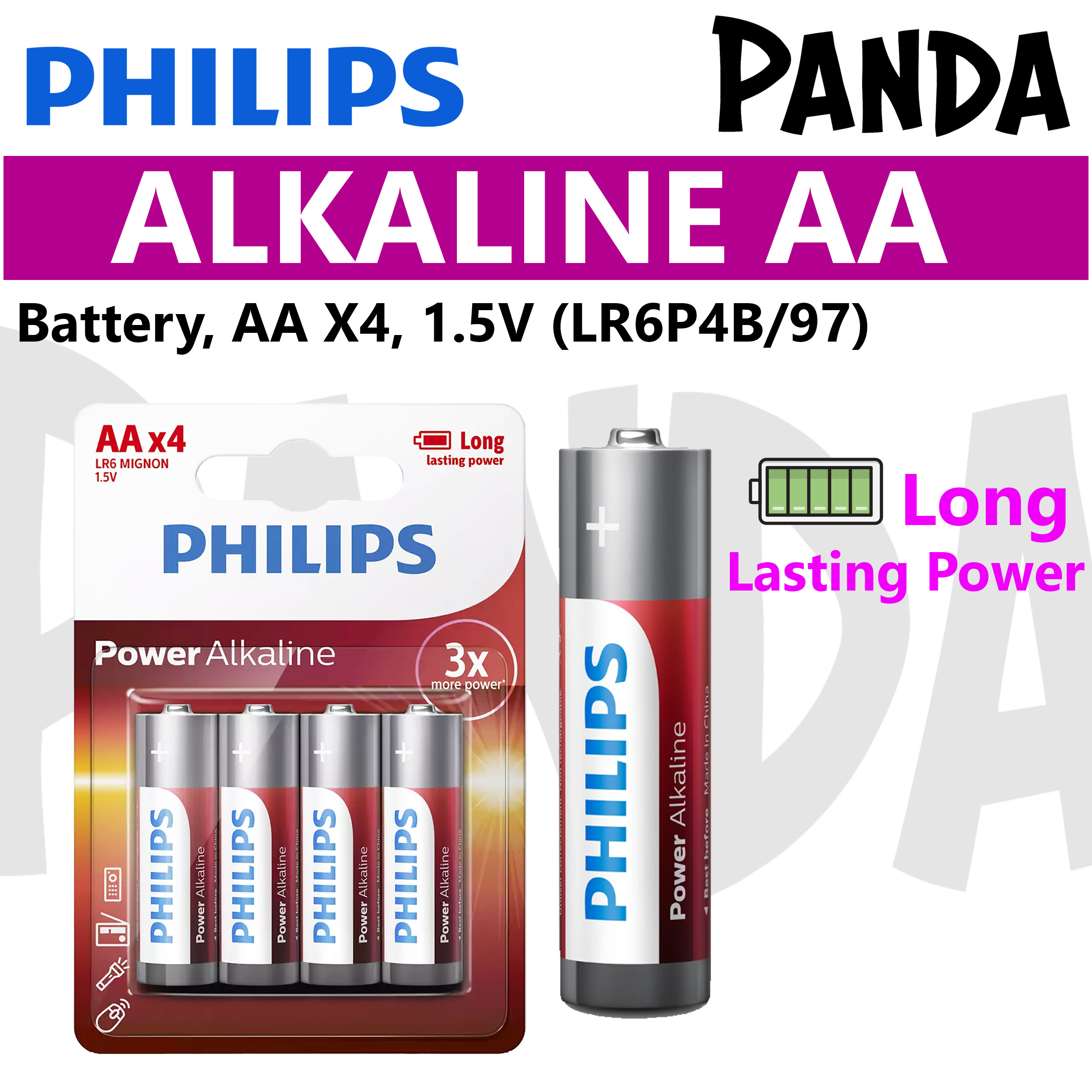 Philips Power Alkaline Battery, AA x 2packs(8pcs), 1.5V (LR6P4B/97)