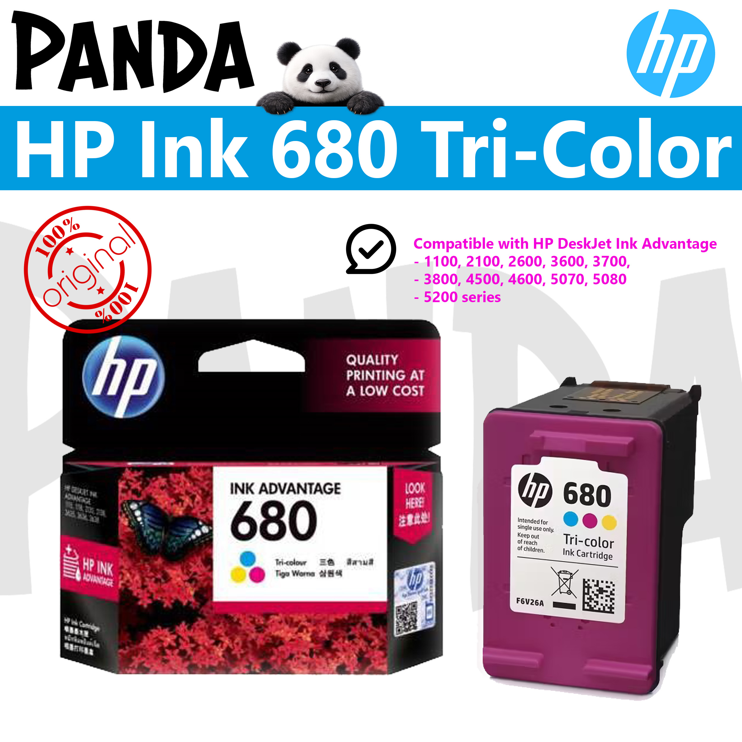 HP Original Ink Cartridge HP 680, Tri-Color (F6V26AA) EXP JAN 2026