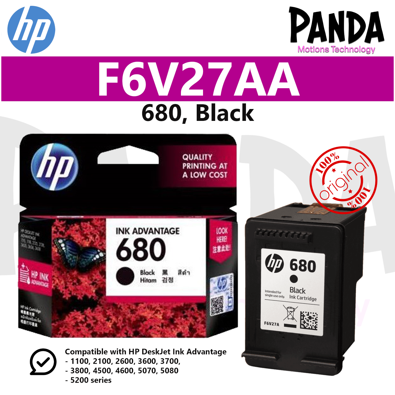 [CLEAR STOCK] HP Original Ink Cartridge HP 680, Black (F6V27AA) EXP NOV 2025