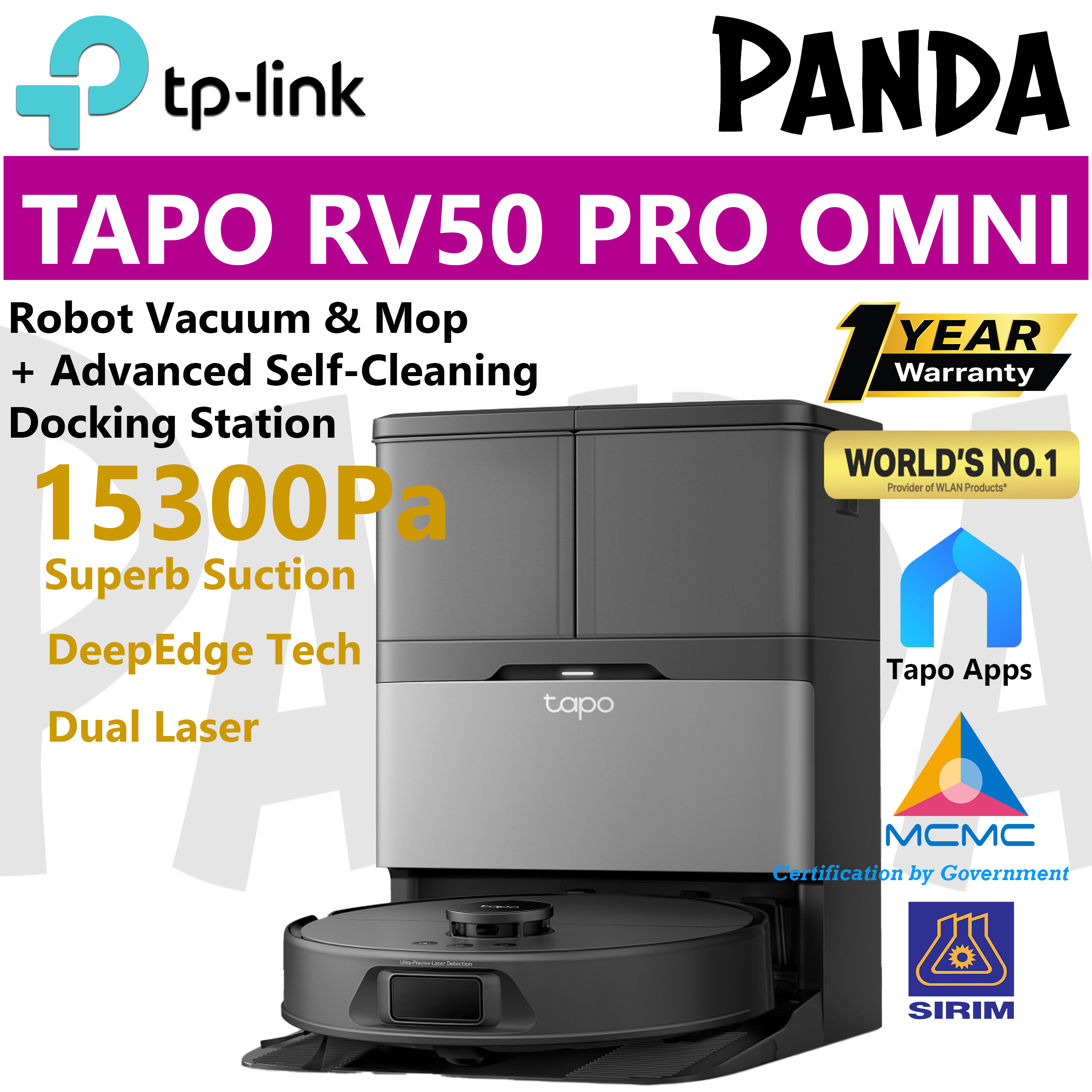 TP-Link Tapo RV50 Pro Omni Robot Vacuum & Mop + Advanced Self-Cleaning Docking Station