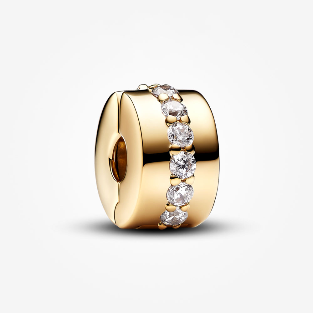 Pandora 14k Gold Plated Clear Sparkling Row Clip Charm | Pandora