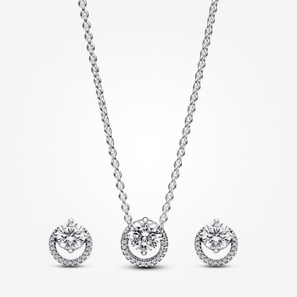Pandora Sparkling Round Halo Necklace and Earring Gift Set