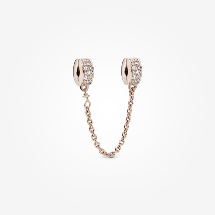 Pandora 14k Rose Gold-Plated Clear Pavé Safety Chain Clip Charm ...
