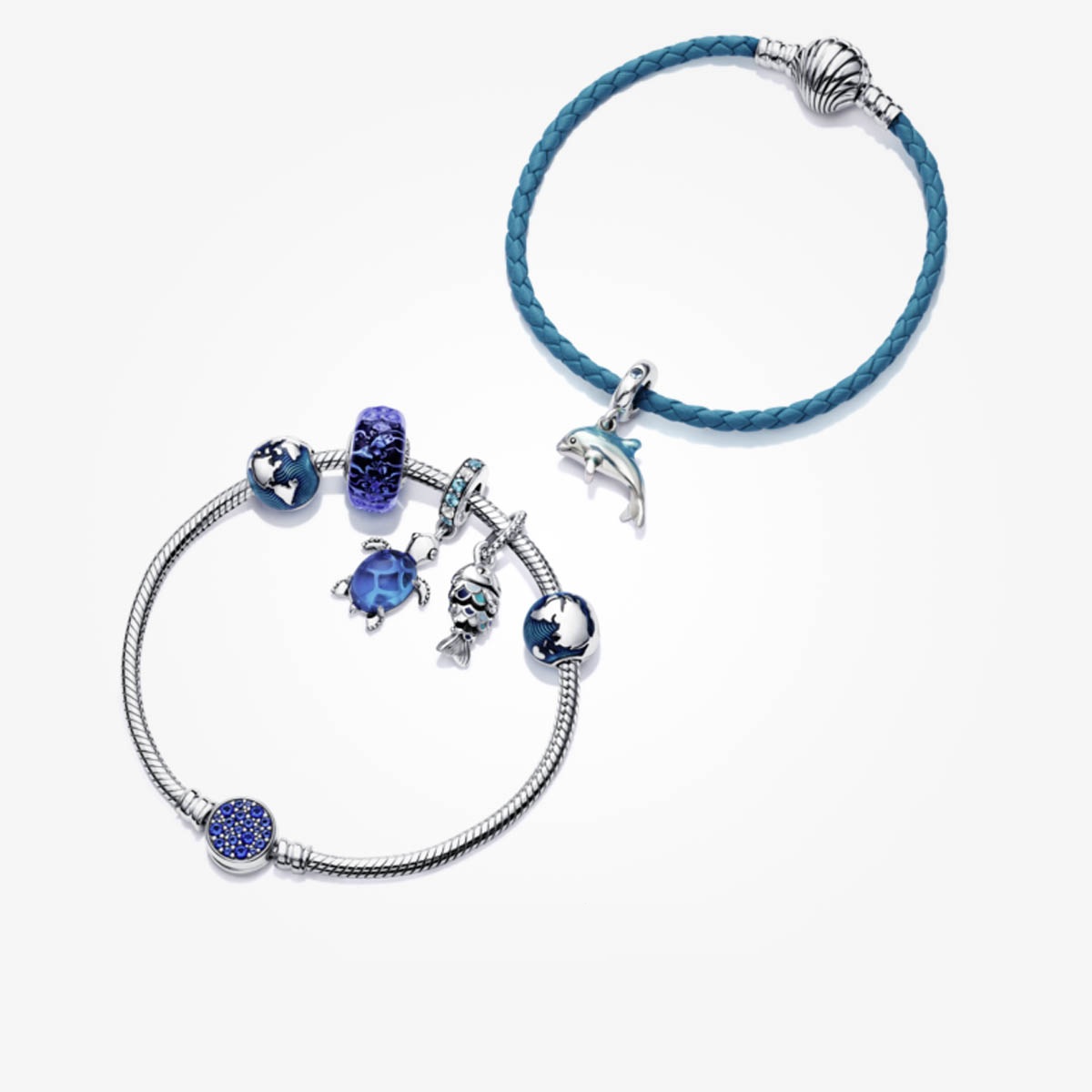 Pandora Moments Seashell Clasp Turquoise Braided Leather Bracelet