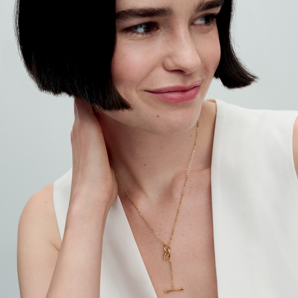 Pandora Essence 14k Gold Plated Organically Shaped Circles T-bar