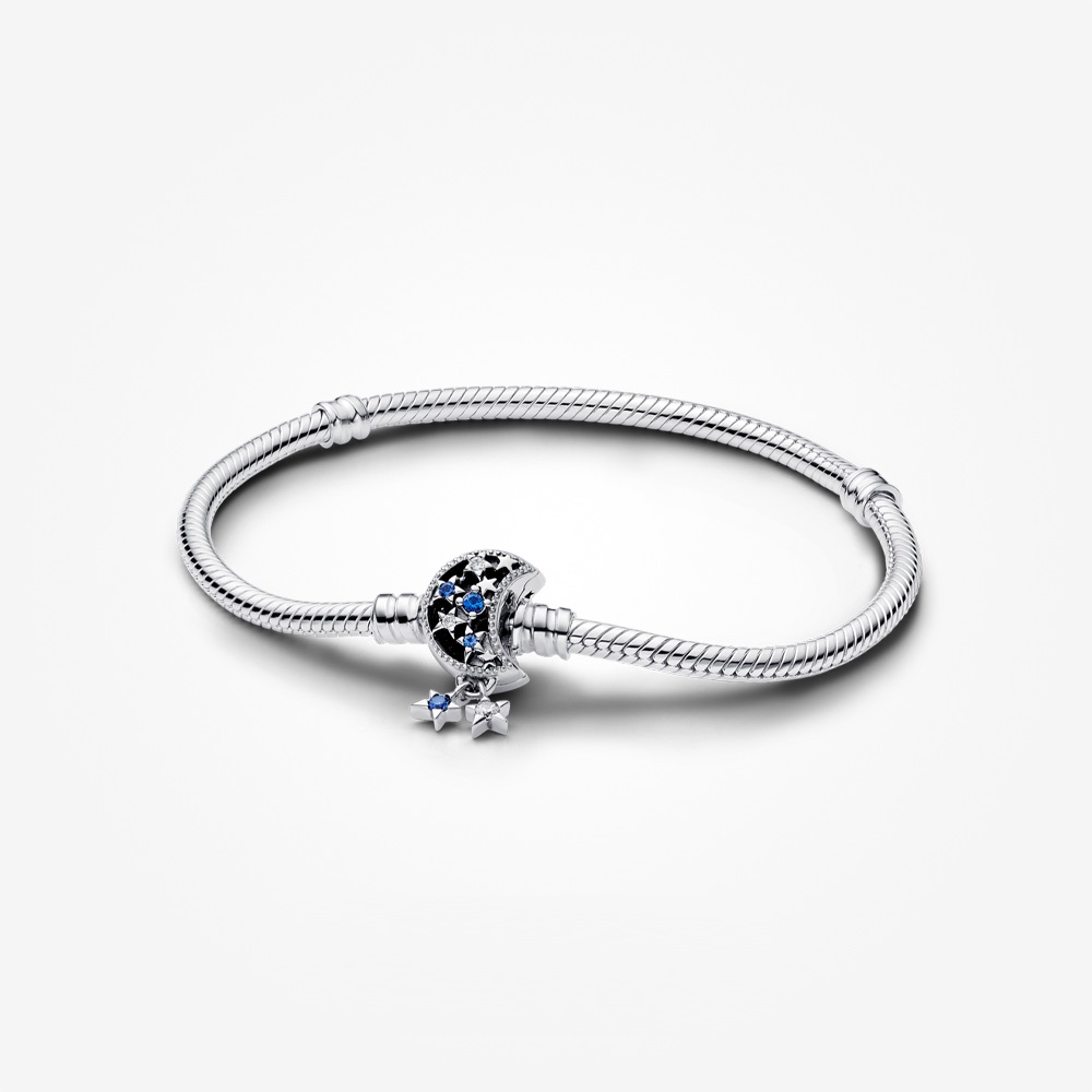 Pandora Moments Sparkling Moon Clasp Snake Chain Bracelet