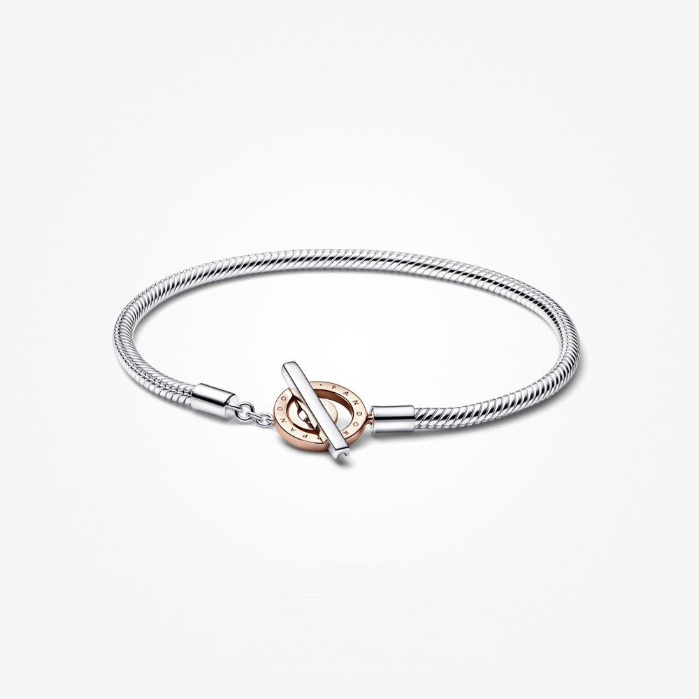 Pandora Signature Two-tone Logo T-Bar Snake Chain Bracelet