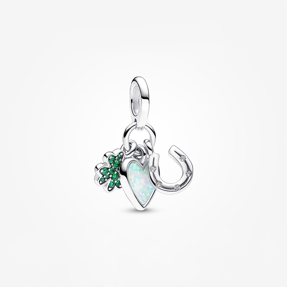 Pandora Four Leaf Clover, Heart and Horseshoe Triple Dangle Charm