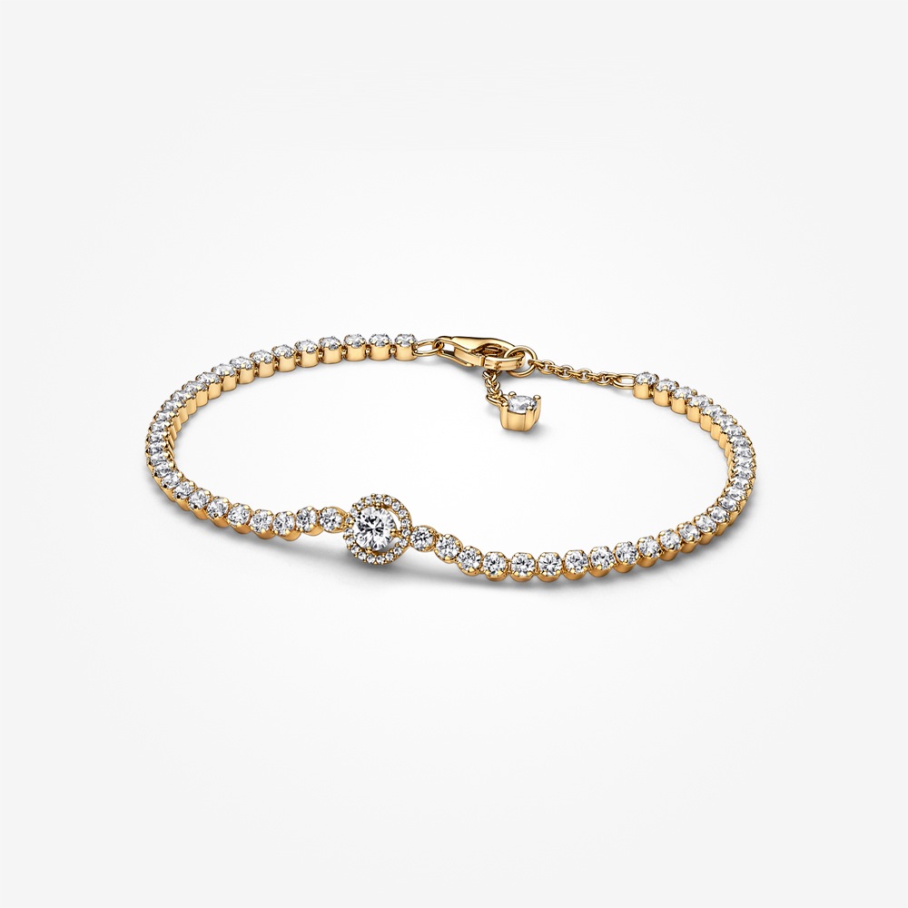 Pandora 14k Gold Plated Sparkling Halo Tennis Bracelet | Pandora