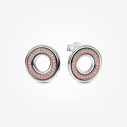 Pandora Signature Two tone Logo & Pavé Stud Earrings | Pandora Malaysia